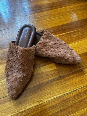 rag & bone Tan/brown Woven Suede Pointed Mule Slides size 38.5